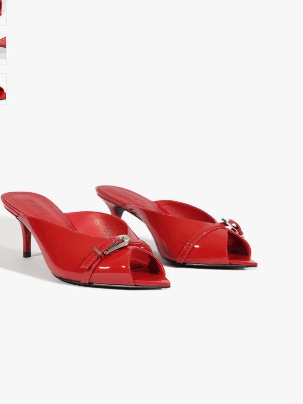 SCHUTZ Red Patent Open-Toe Mule Heels with Buckle❤️❤️